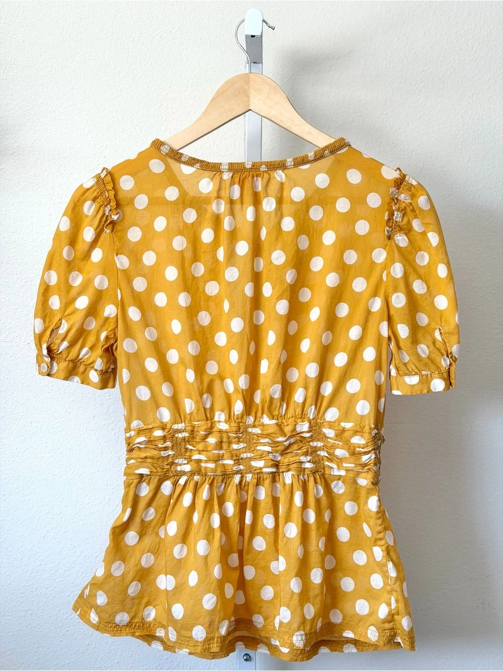 Tory Burch Yellow Polka Dot Peplum Blouse 100% Cotton Size 4